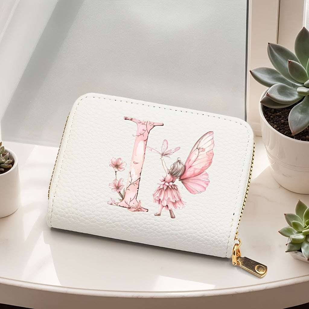 Tarjetero de mujer de cuero sintético, estilo acordeón delgado, con cierre de cremallera para monedas