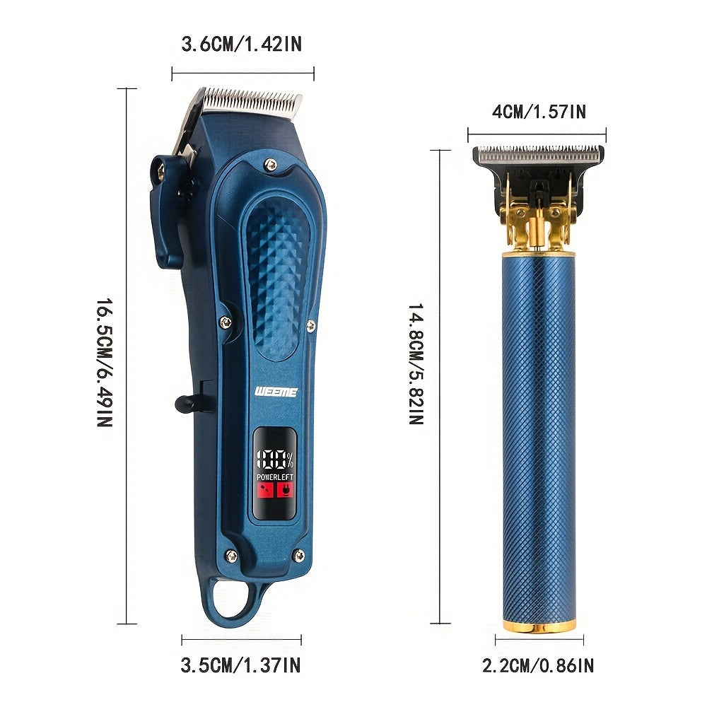 Professional Hair Clippers Set Blue Men's Hair Clipper T-Shaped Trimmer USB Rechargeable 36V Power 2700mAh Battery