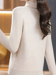 Вязаный топ с длинным рукавом однотонного цвета для женщин, повседневный, облегающий