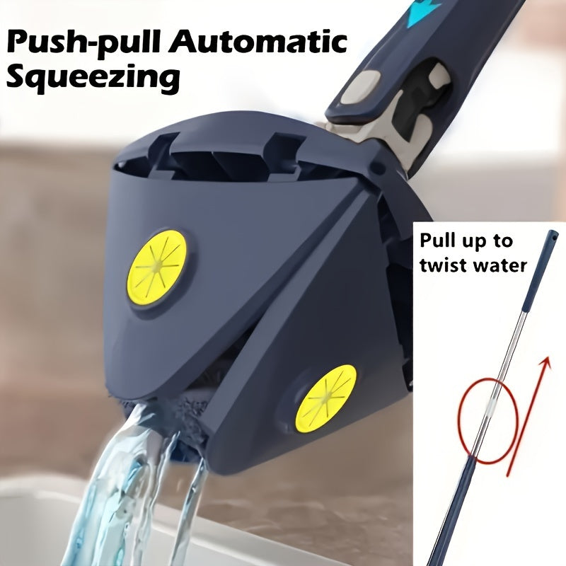 360-Degree Rotating Triangle Mop with Telescopic Handle and Microfiber Pad