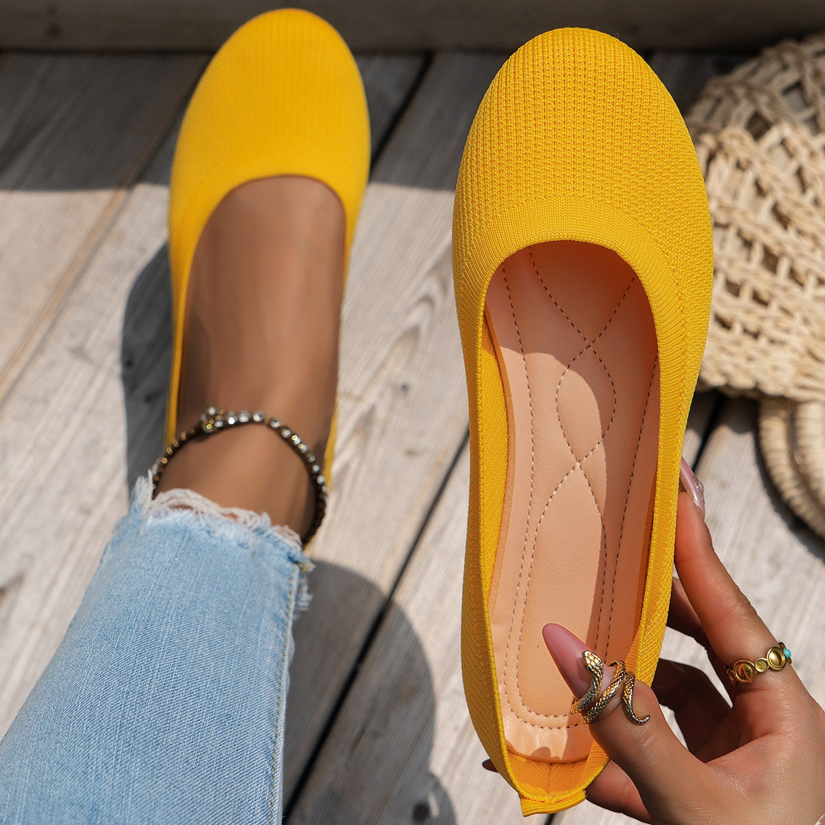 Women's Slip-On Ballet Flats - Comfortable Round Toe Casual Shoes Black