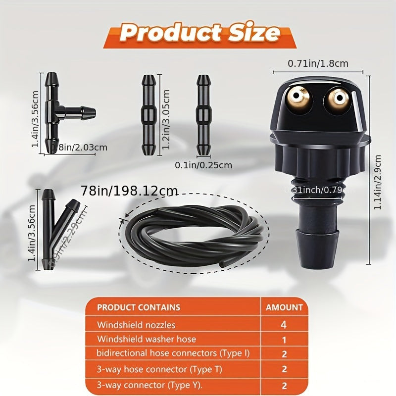 Conjunto de boquillas de limpiaparabrisas para coche, mangueras de silicona, conectores, doble orificio