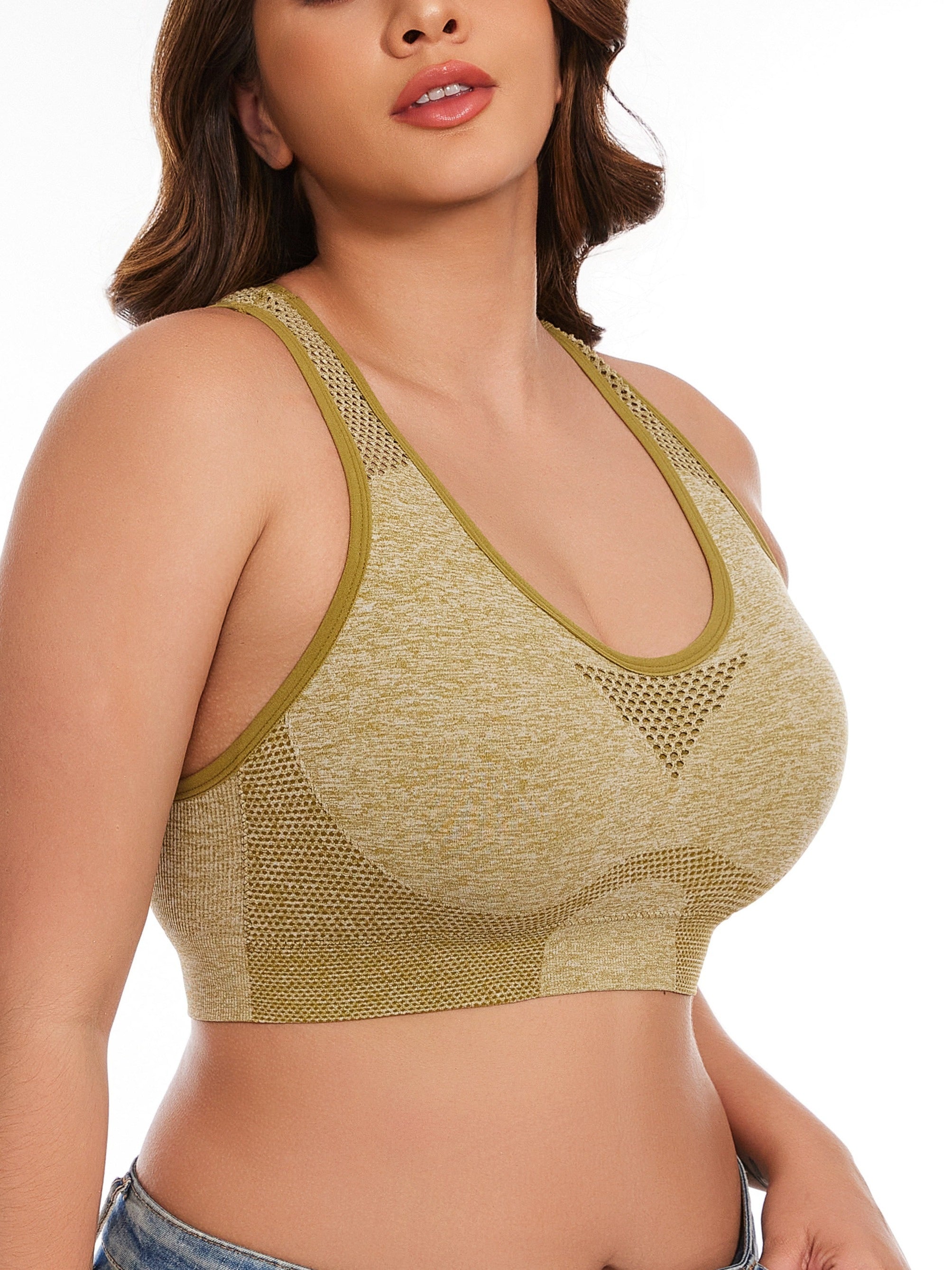 Women's Plus Size Sports Bras Polyamide Mesh Low Support Removable Padding