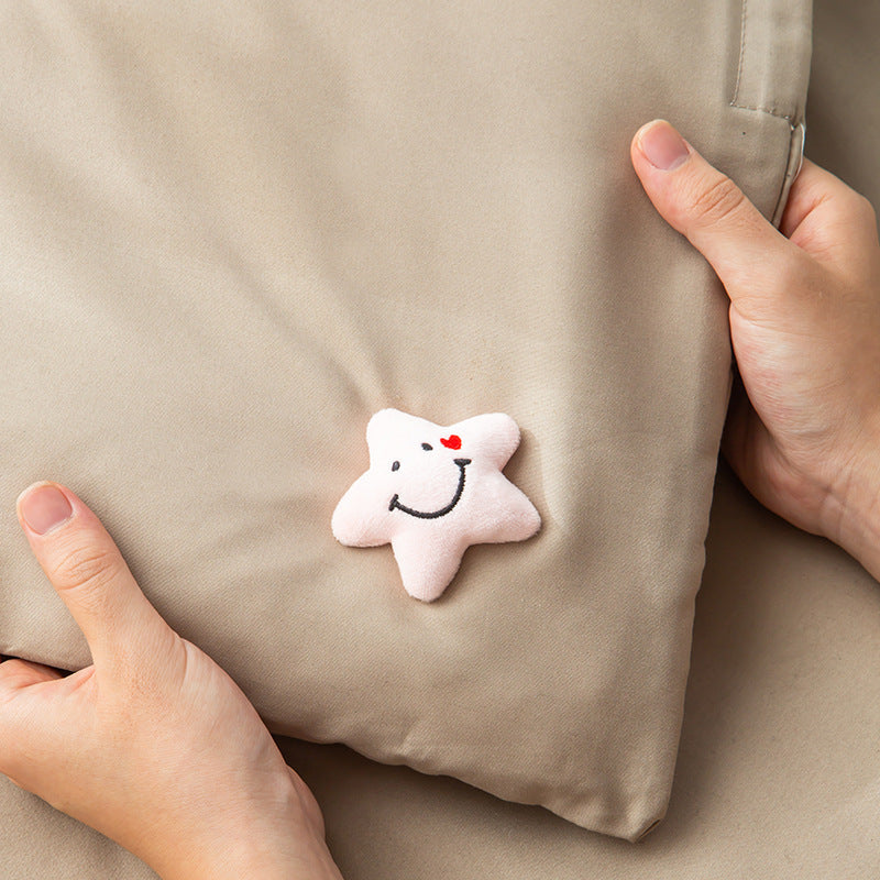 Set of 4 Blue Star-Shaped Quilt and Bed Skirt Corner Holders with Plush Faces