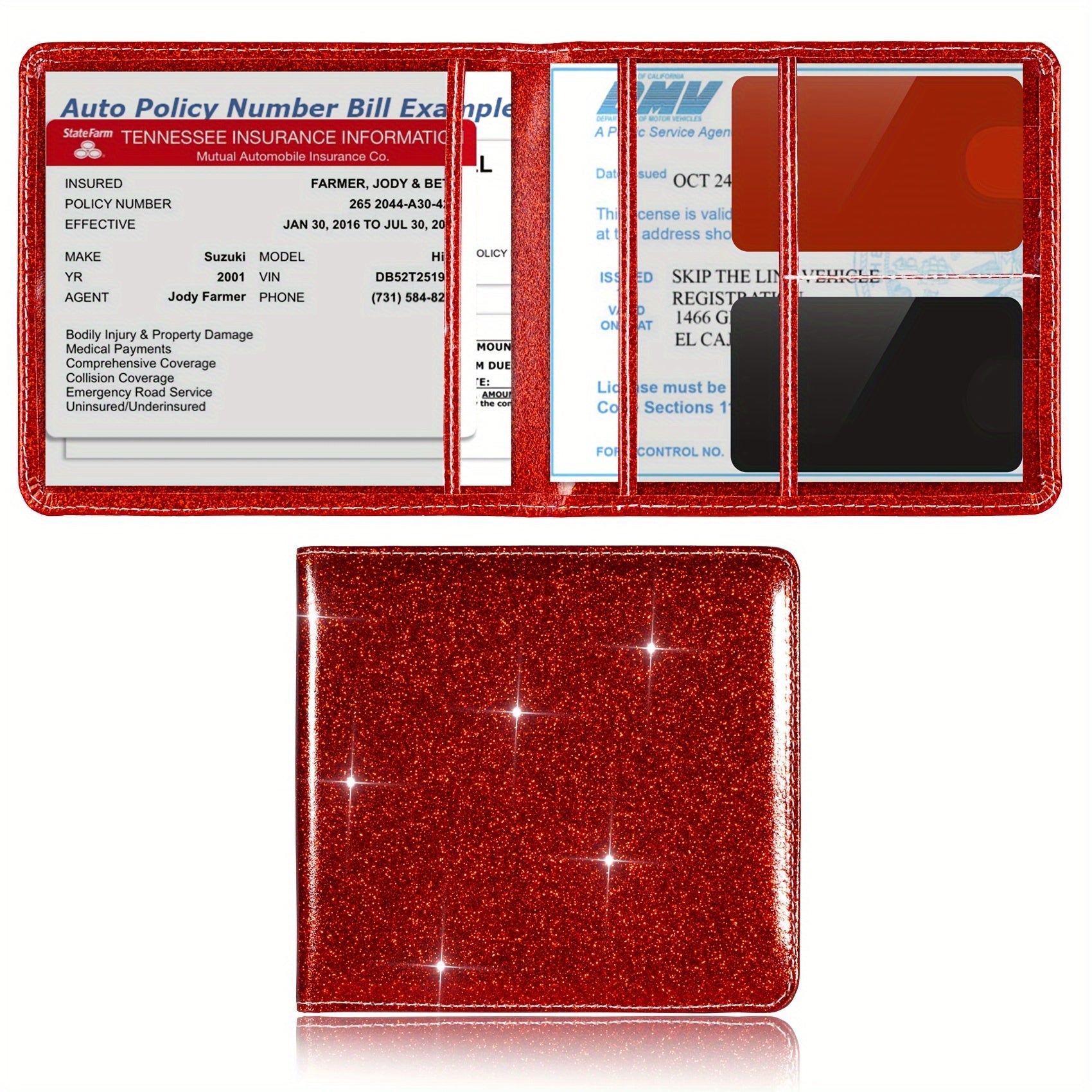 Organizador de guantes de cuero PU para portatarjetas de seguro de coche, billetera para documentos