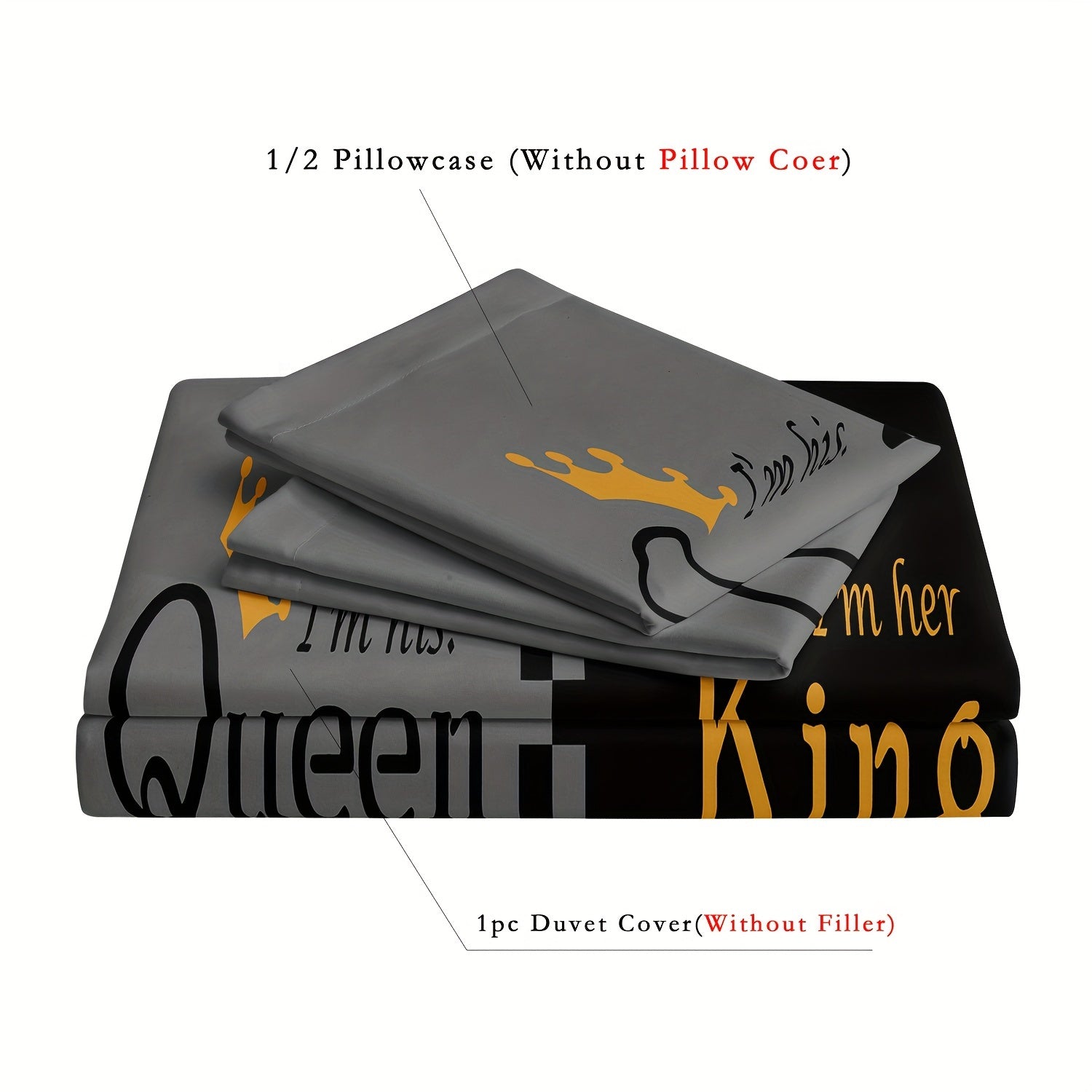 Black and Gray Crown Design Duvet Cover Set for Men Women 2/3pcs Queen King