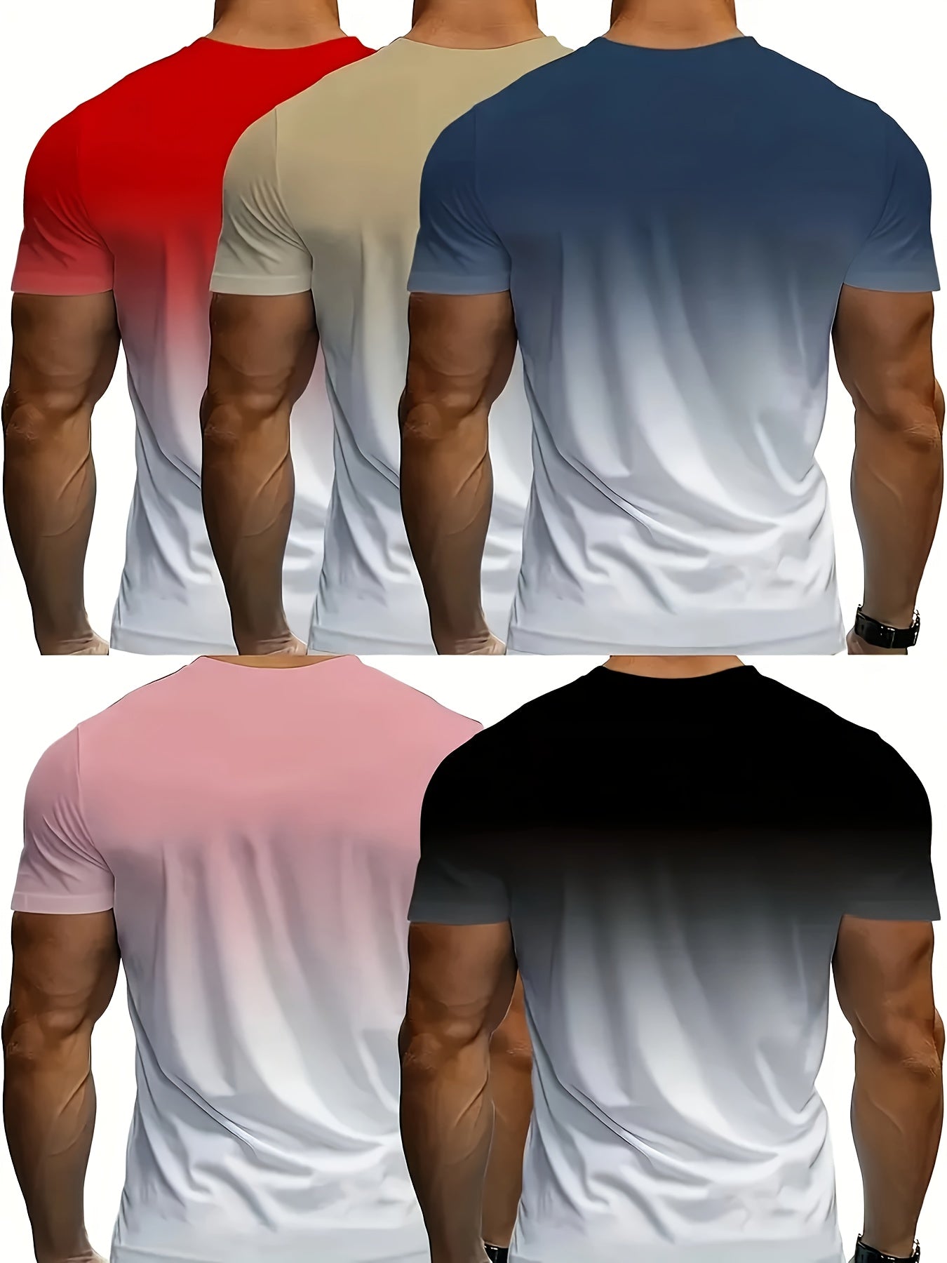 Men's 5-Pack Ombre Crew Neck T-Shirts Polyester Spandex Casual Regular Fit