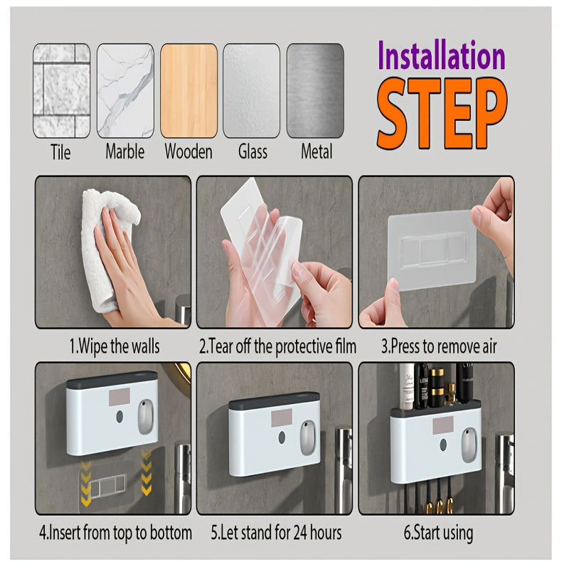 Electric Toothbrush Sanitizer and Dispenser Wall Mount with Storage