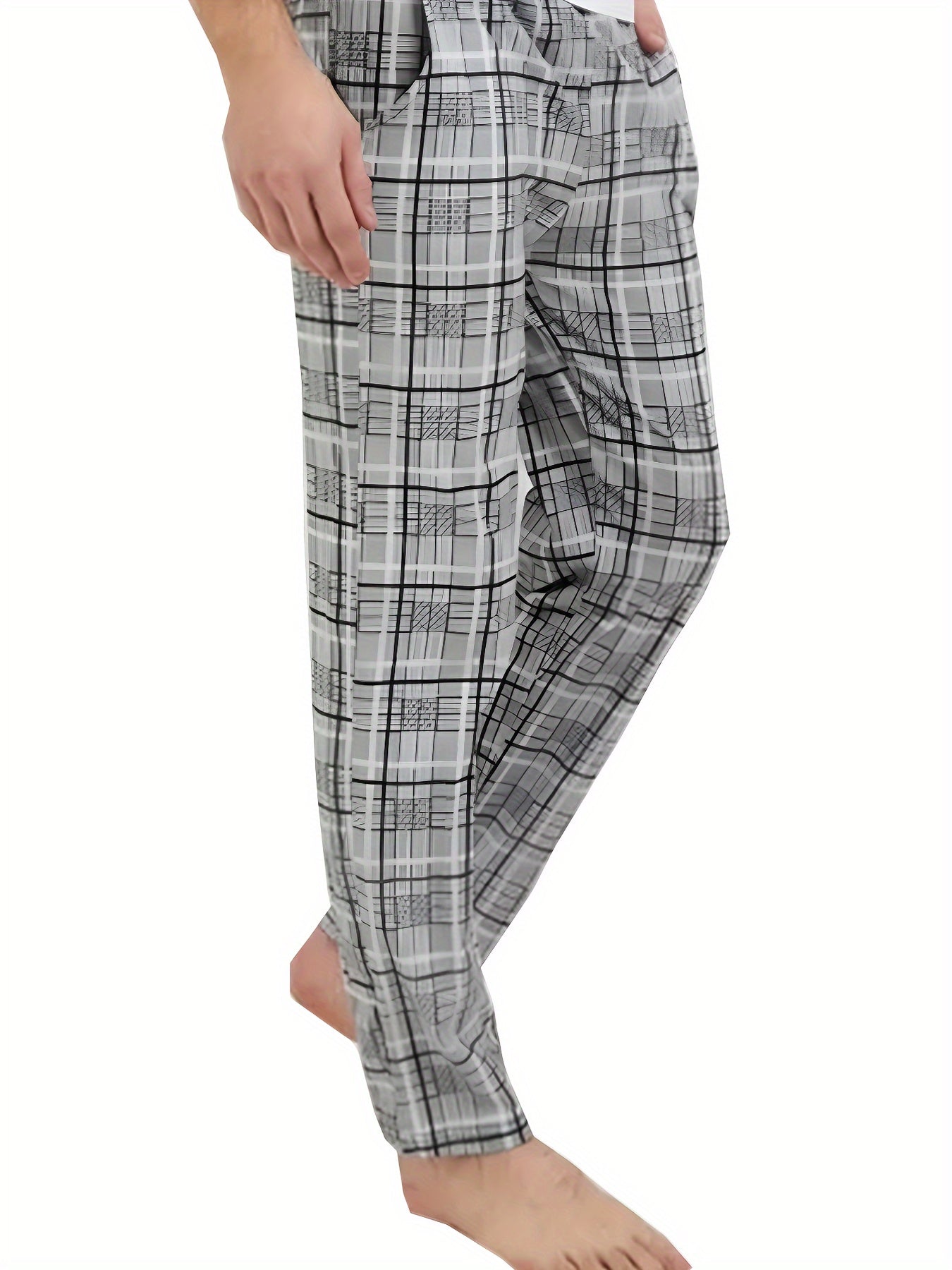 Pantalones de pijama de cuadros para hombre, pack de 3, pantalones de descanso de corte holgado con bolsillos
