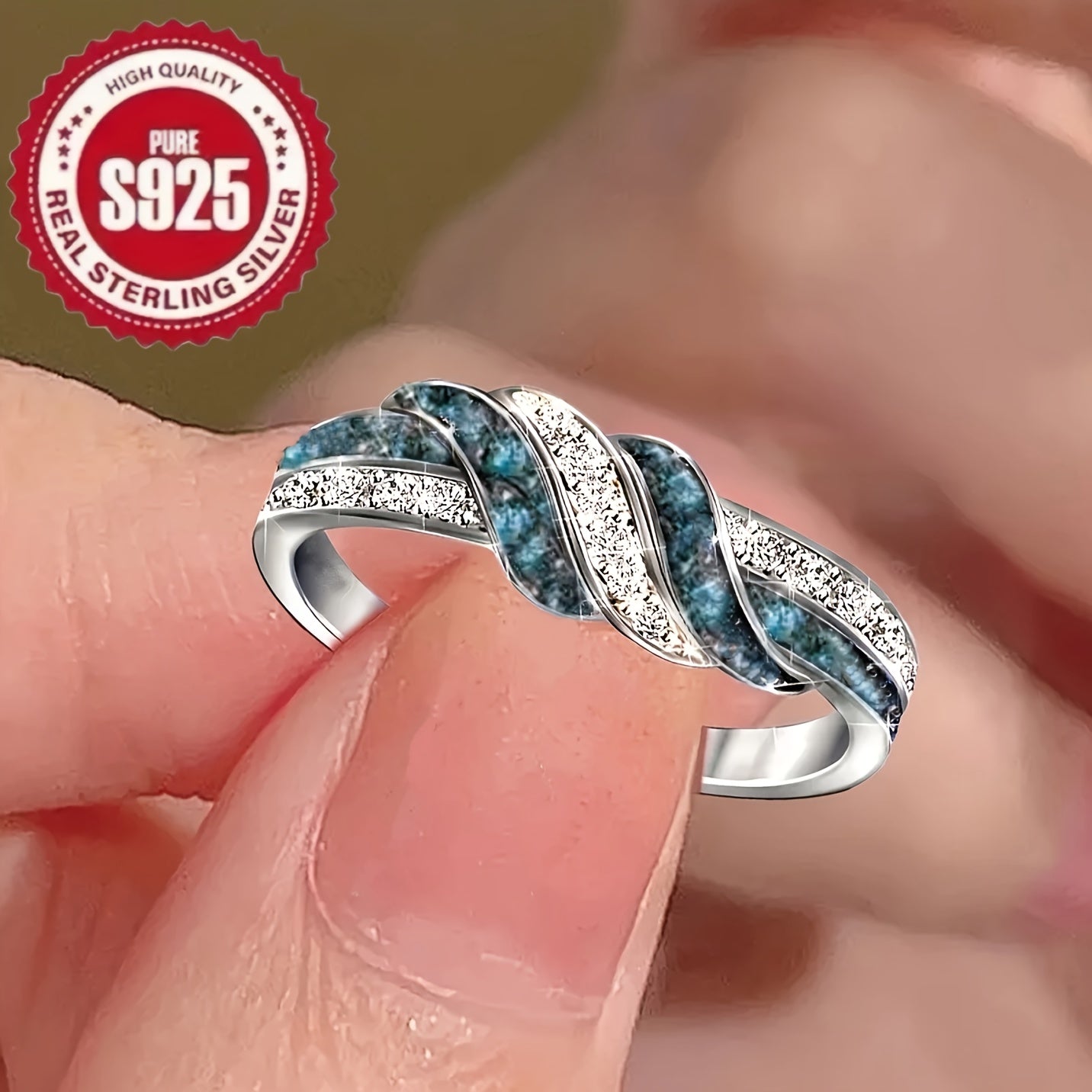 Women's Silver Ring with Cubic Zirconia Twisted Design for Weddings Engagements and Parties