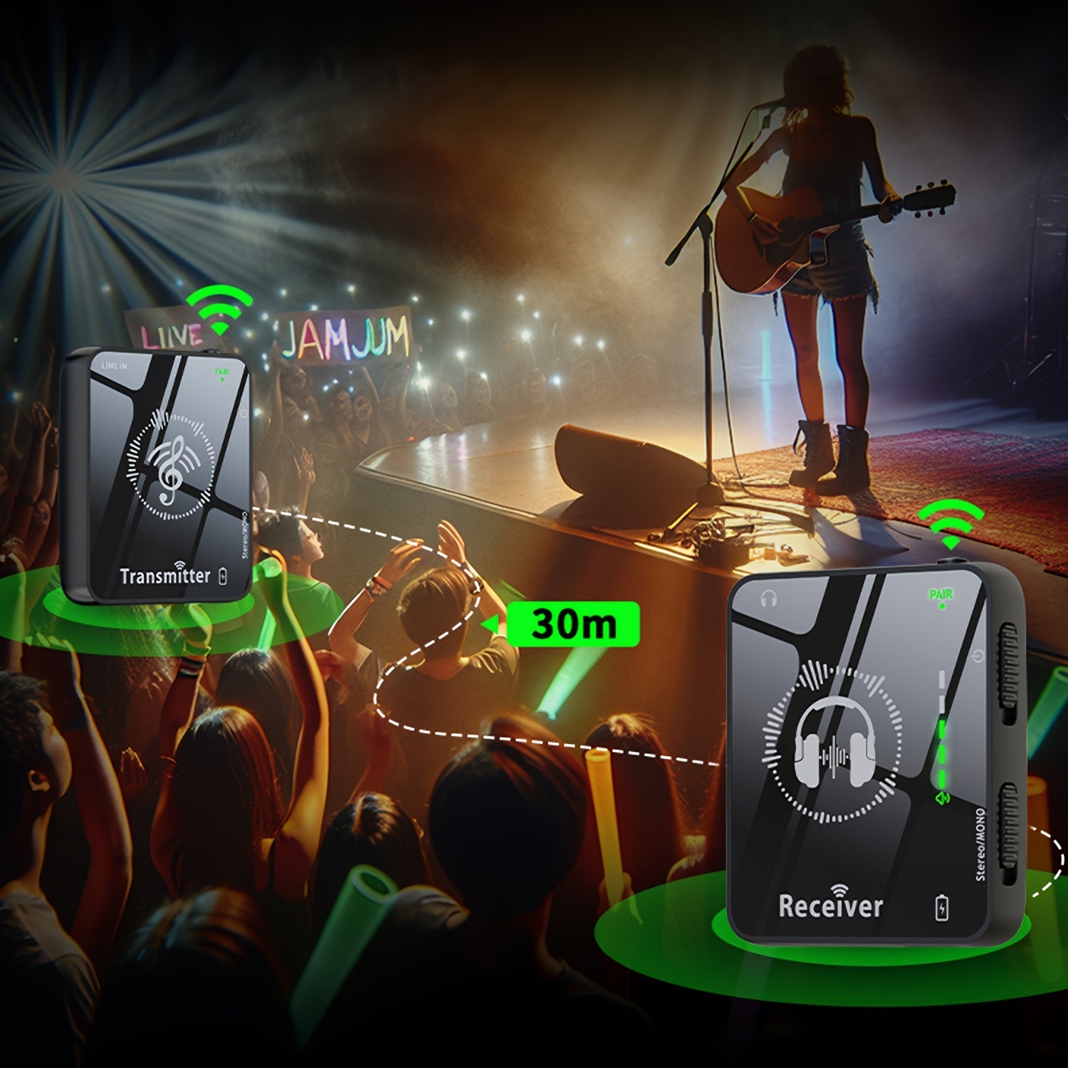 Беспроводная внутрьушная система мониторинга на 2,4 ГГц, без потерь, радиус действия 30 м, перезаряжаемая