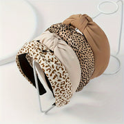 Set of 4 Leopard Print Wide Brim Fabric Hair Bands for Women
