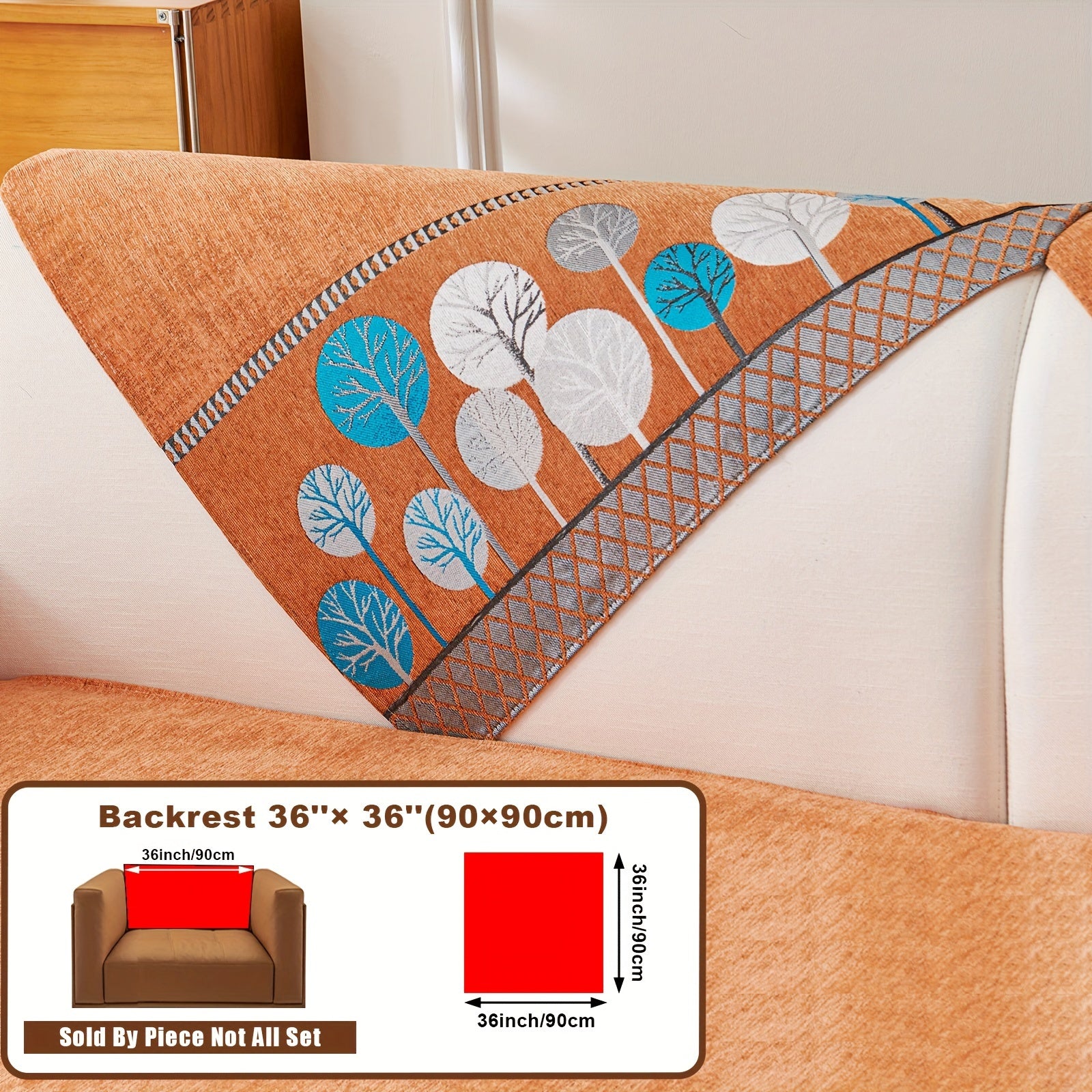 Boho Chic Jacquard Chenille Sofasi Qoplamasi Oygʻon Daraxt Mavzusi Boshqalar uchun Yoqimli Qattiq Yuvilishi Oʻz-oʻzidan yopishmaydigan Bardoshli Qalinlashtirilgan 4 oʻrindiqli kresloni mos keladi