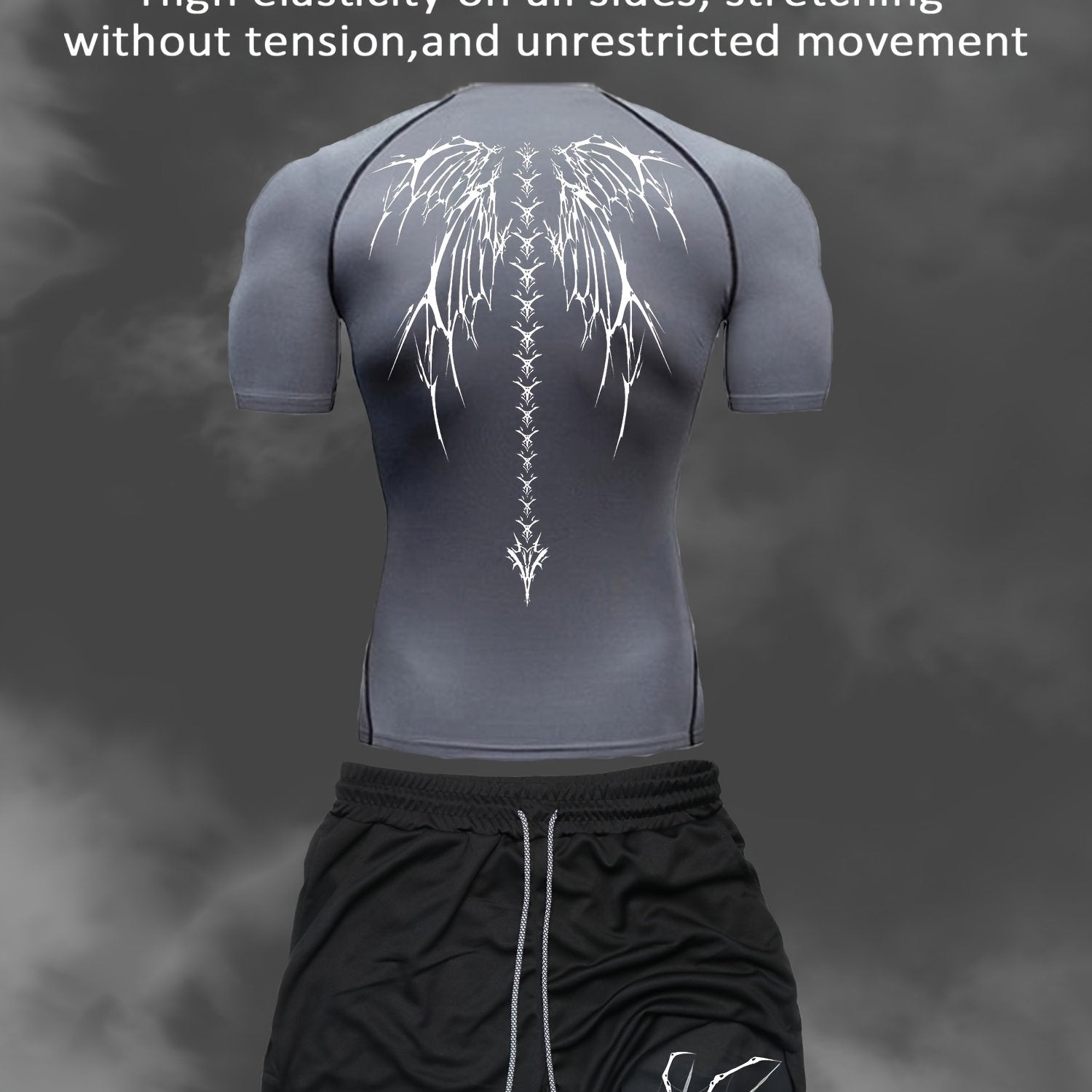 Men's Athletic Set Quick-Dry Compression T-Shirt and Multi-Pocket Shorts for Gym Running Outdoor