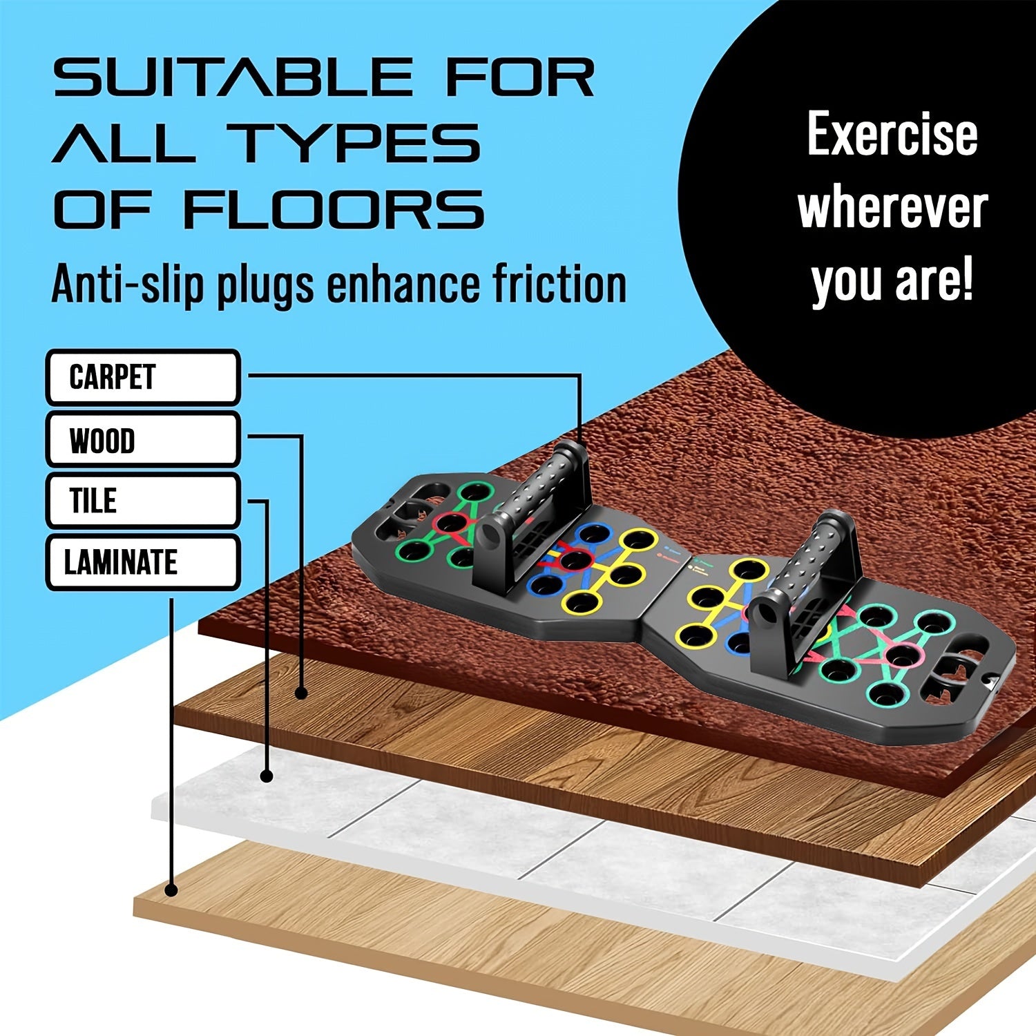 MACYO Ультимативная доска для отжиманий с 2 резиновыми лентами - Многофункциональное оборудование для тренировок дома и в спортзале, тренажер для грудных мышц, помощник в силовых тренировках.
