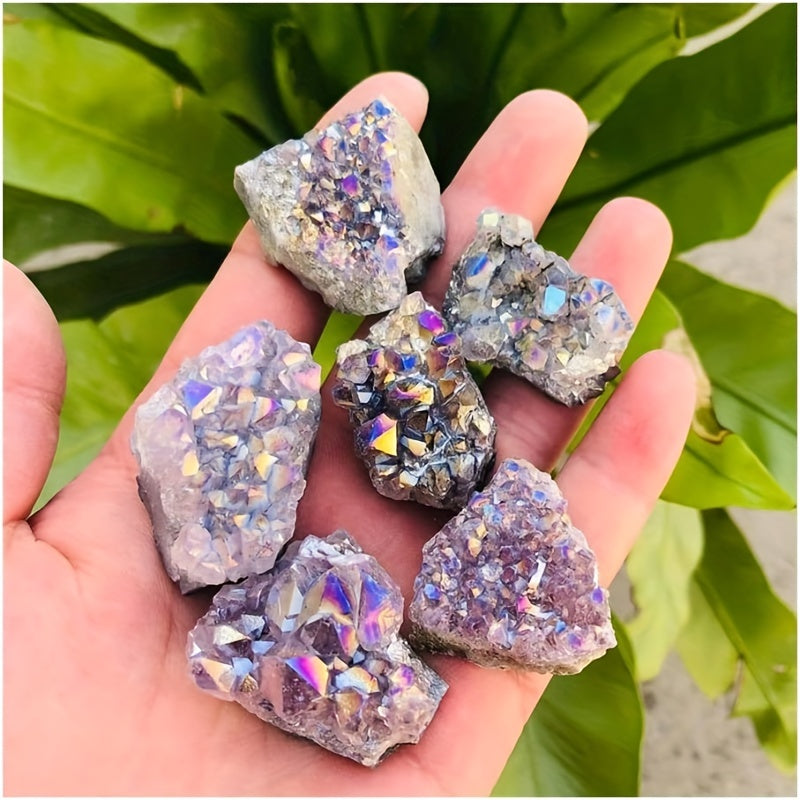 Natural Aura Amethyst Cluster with Titanium Bonding and Reiki Energy for Calming