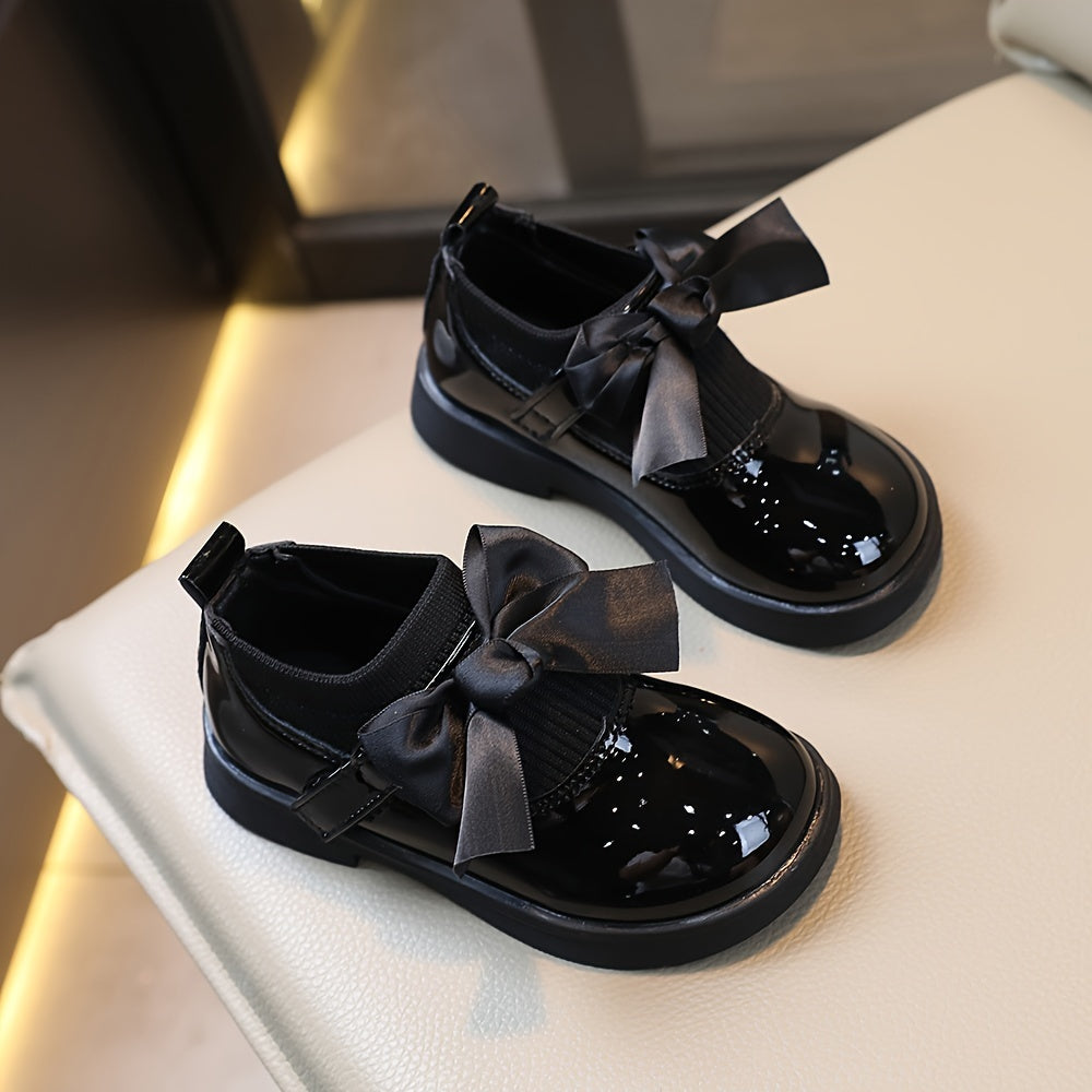 Girls Loafers with Bowknot, Lightweight PU Upper, Rubber Sole for Spring and Fall