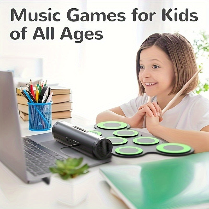 "Quloqchinlar bilan Roll-Up Elektron Baraban To'plami, USB Zaryadlanadigan, ABS Material, Ikki Dinamik, ≤36V Ishlash Voltaji - Bolalar uchun Rojdestvo va Tug'ilgan Kun Sovg'alari uchun Mukammal."