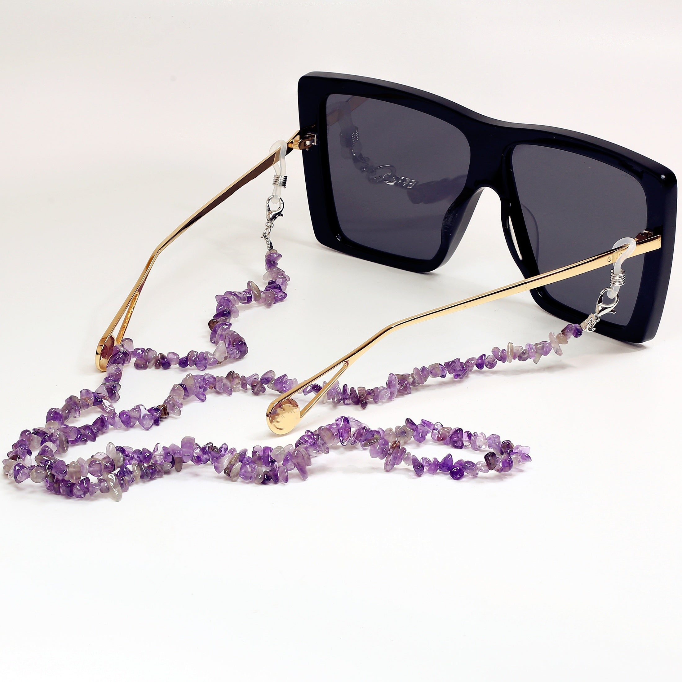 Цепочка из натуральных кристаллических чипсов с подвеской для очков и подвеской для наушников с кристаллом