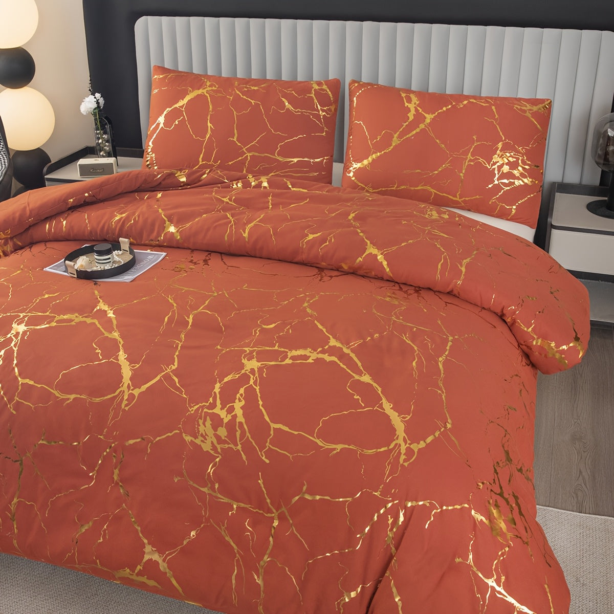 Elegant Marble Pattern Bedding Set in Pink Gray Green Blue Purple Washable Ultra-fine Fiber Duvet Cover 2-3 Piece