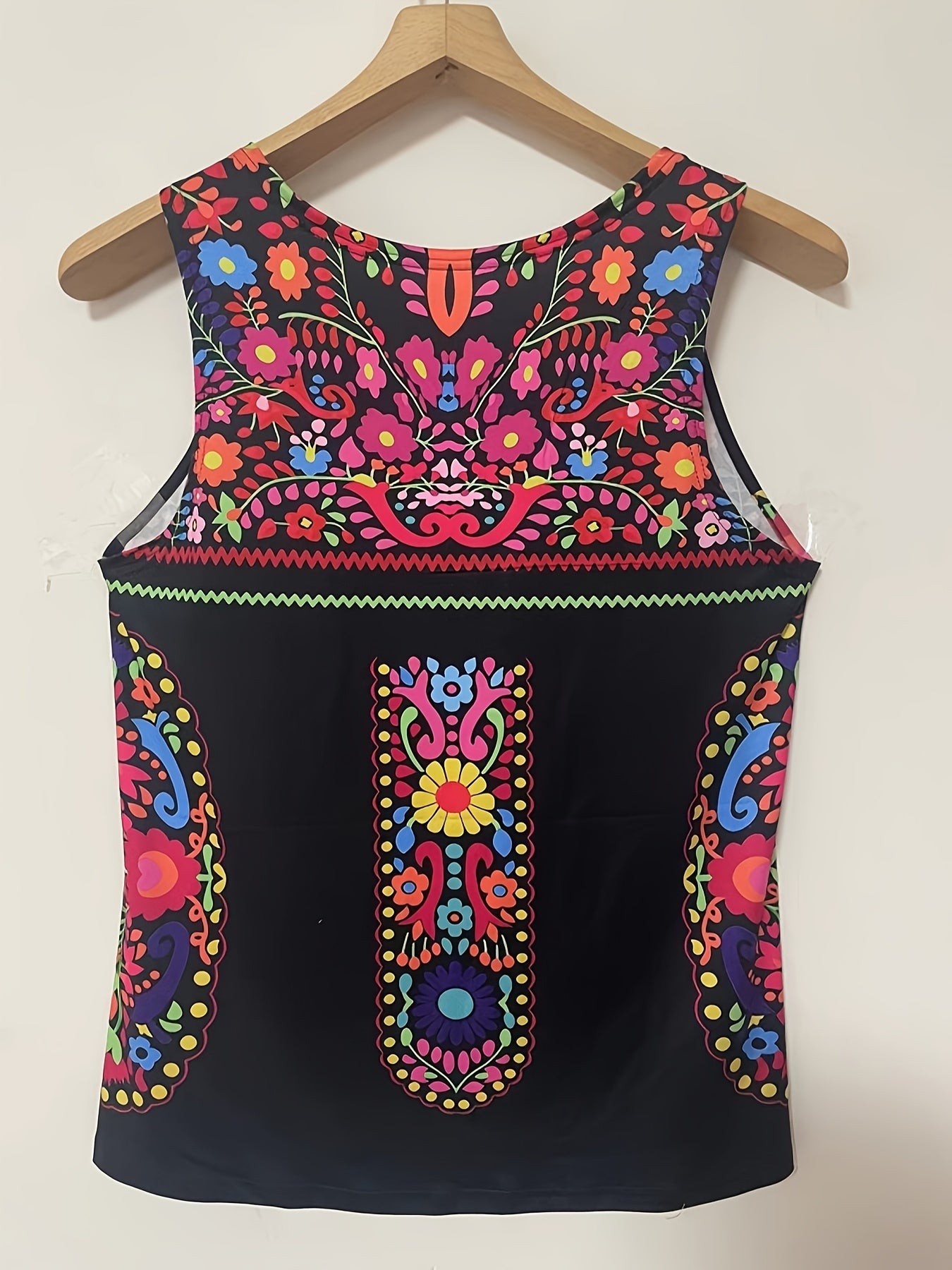 Top sin mangas de mujer con estampado floral de poliéster y spandex, blusa casual para vacaciones