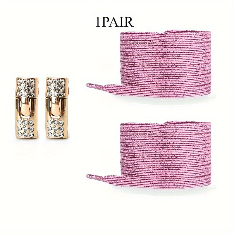 Unisex Rainbow Rhinestone Buckle Shoelaces 3 Pairs, Elastic, Fashion