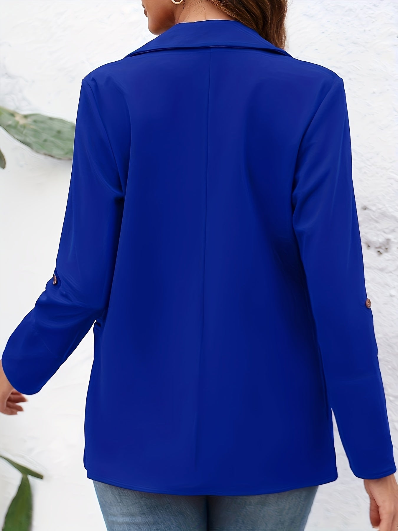 Блейзер с открытой передней частью большого размера с закатывающимися рукавами для офисной одежды