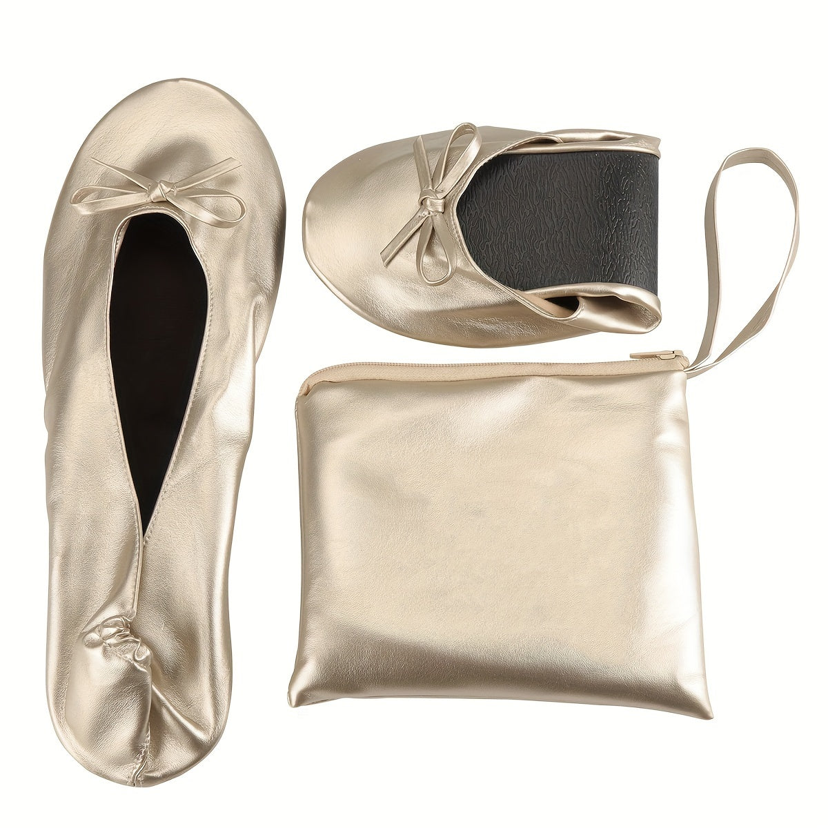 Women Foldable Flat Ballet Shoes Comfort Packable Black Size 7