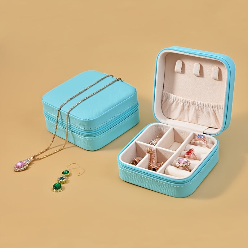 Leather Jewelry Organizer Box with Ring Roll and Necklace Hook for Travel