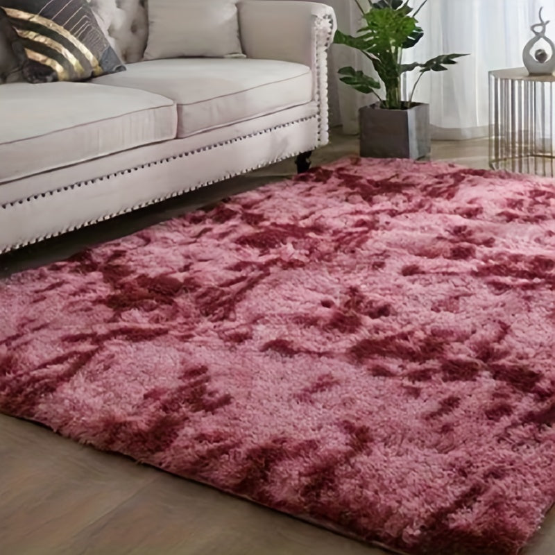 Shaggy Plush Carpet Rug Long-Haired Tie-Dyed Solid Color Faux Fur Non-Slip Backing