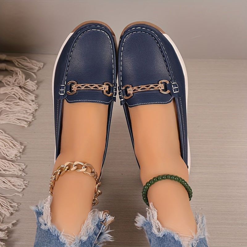 Women's Metal Buckle Loafers Flat Shoes Non Slip Casual Solid Color