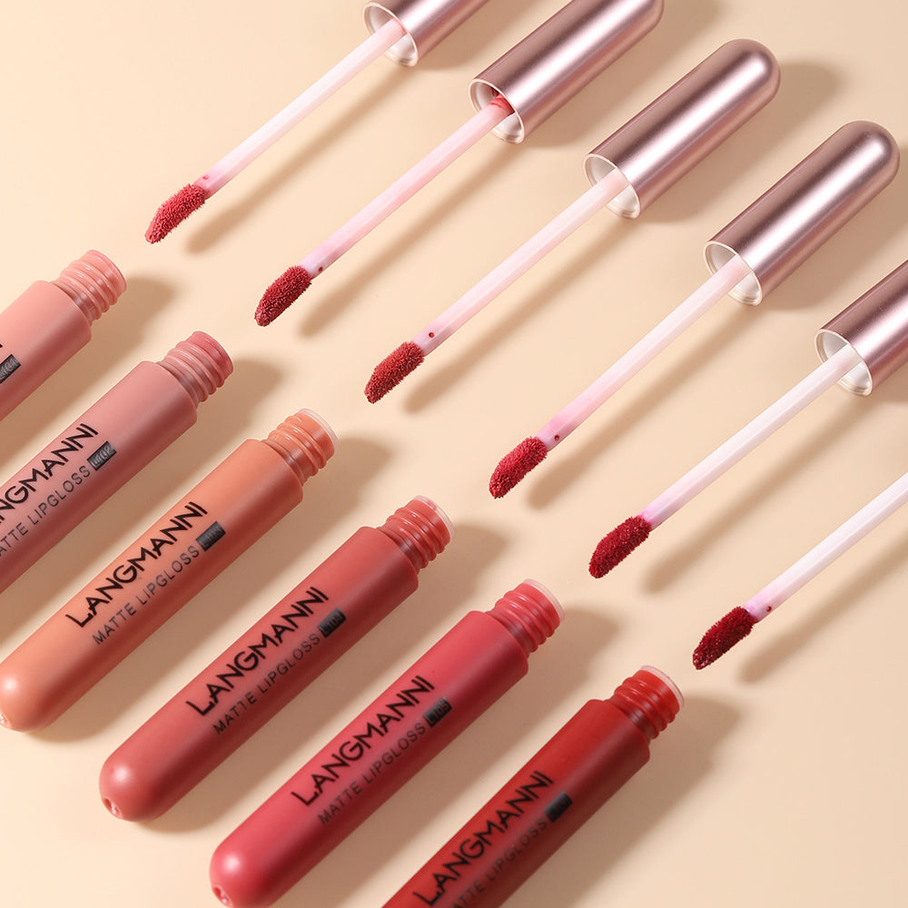 Juego de 6 glosses de labios mate de terciopelo para maquillaje de mujer C