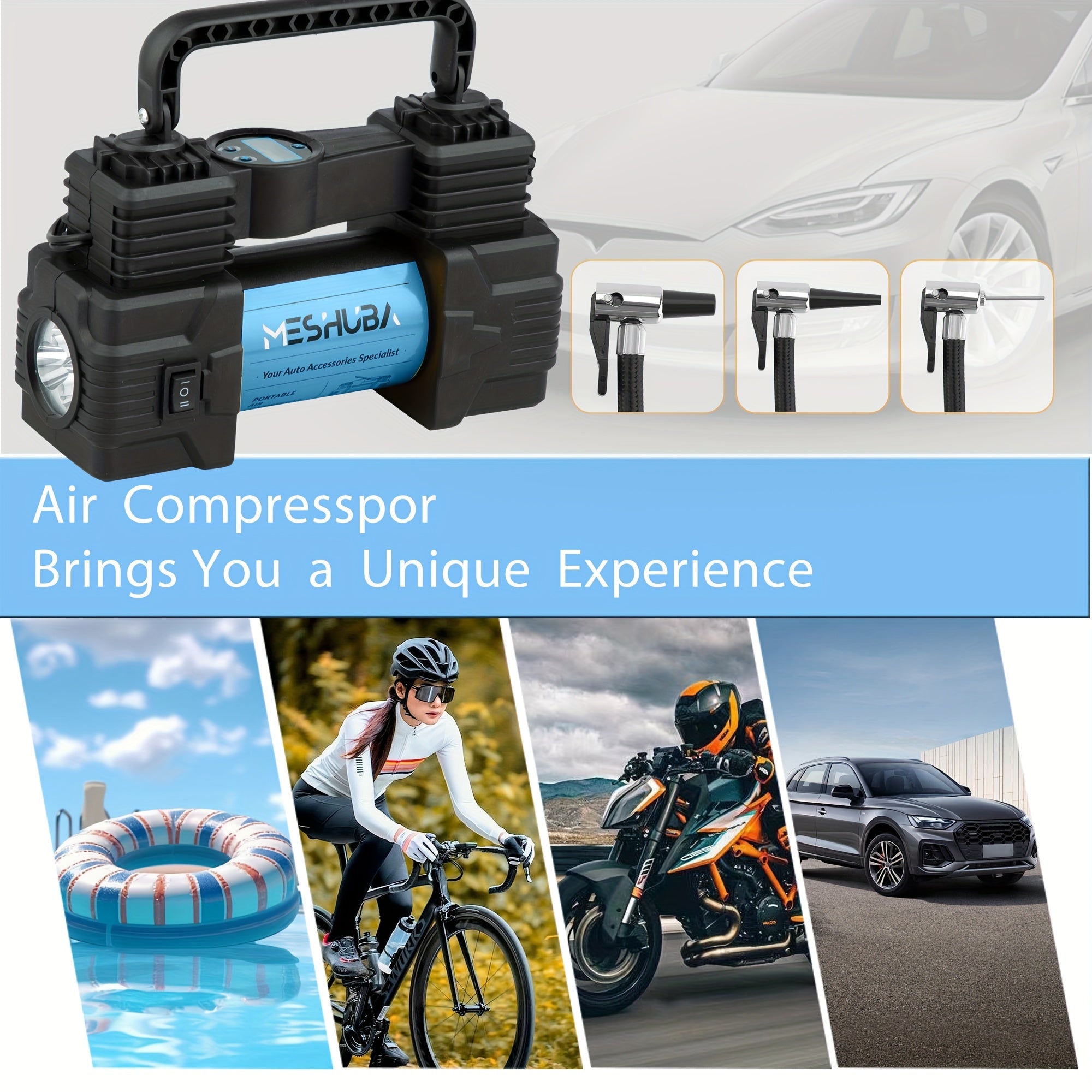12V Portable Tire Inflator High-Pressure Air Compressor Digital Gauge for Cars Bikes Blue