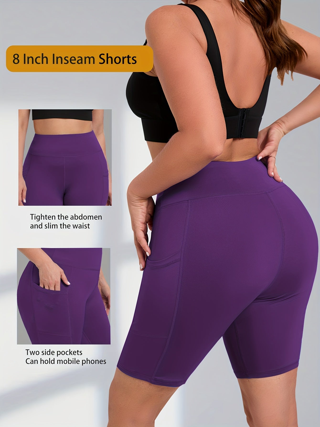 Women's Large Size Shorts Three-Piece Set High Waist Pockets Casual Sports