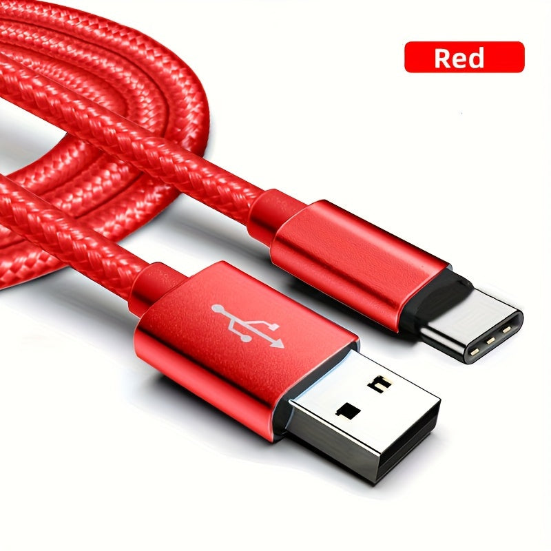 Fabric USB Type-C Charging Cable 1m 2m 3m Fast Data Sync Black Blue Red