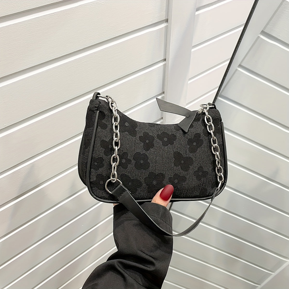 Girls Floral Print Shoulder Bag Casual Trendy Oxford Zipper Handbag