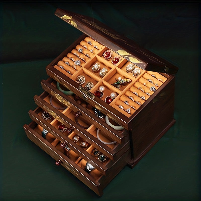Винтажная деревянная шкатулка для украшений с зеркалом и резным цветочным узором для женщин