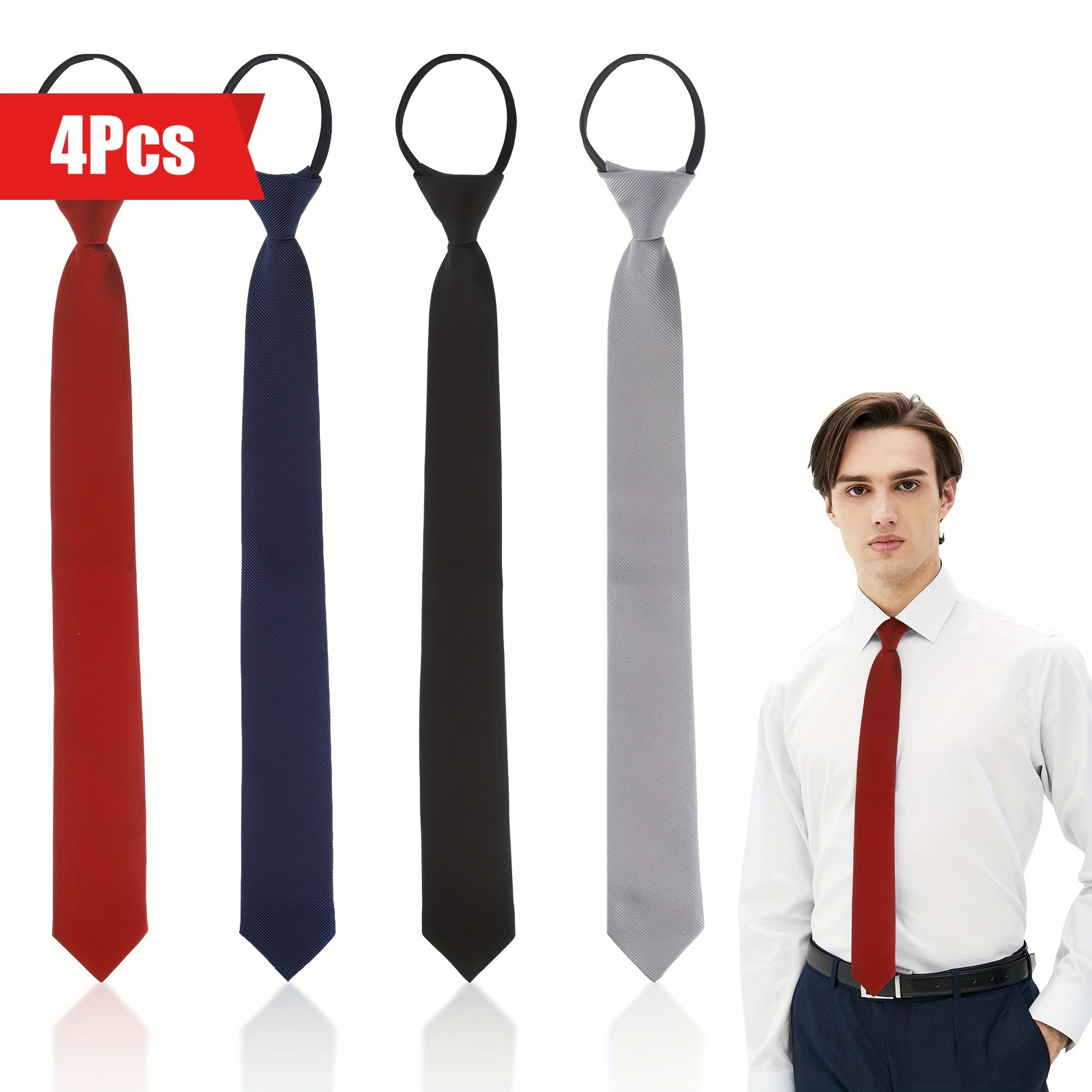 Set of 4 Men's Pre-tied Neckties for Business Attire