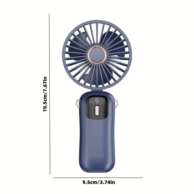Rechargeable USB Fan with 5-Speed Adjustment Foldable Screen Display Indoor Outdoor Use