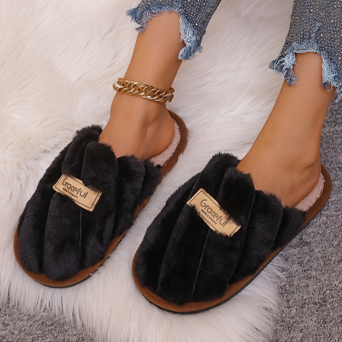 Unisex Winter Fuzzy Indoor Outdoor Slippers Thickened Non-Slip Comfort