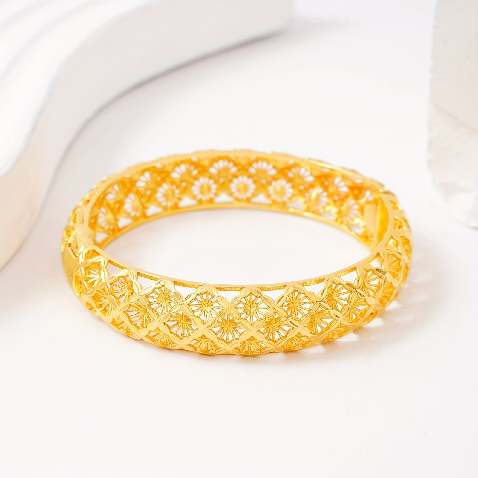 Women's Copper Open Bangle with Hollow Cut-Out Design for Middle Eastern Festivals and Bridal Wear