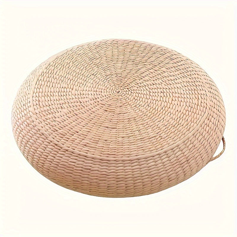 Thick Handwoven Round Tatami Mat Wooden Color 41.91cm Floor Cushion Living Room