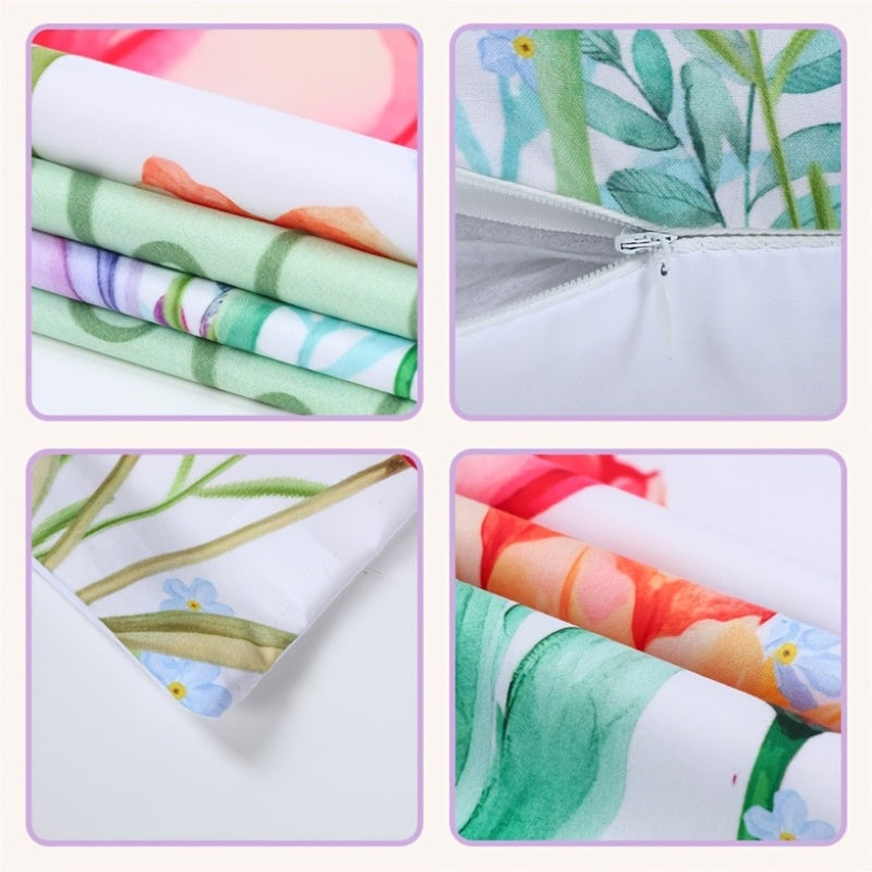 Decorative Pillow Cover Floral Butterfly Print Polyester Zipper Machine Washable
