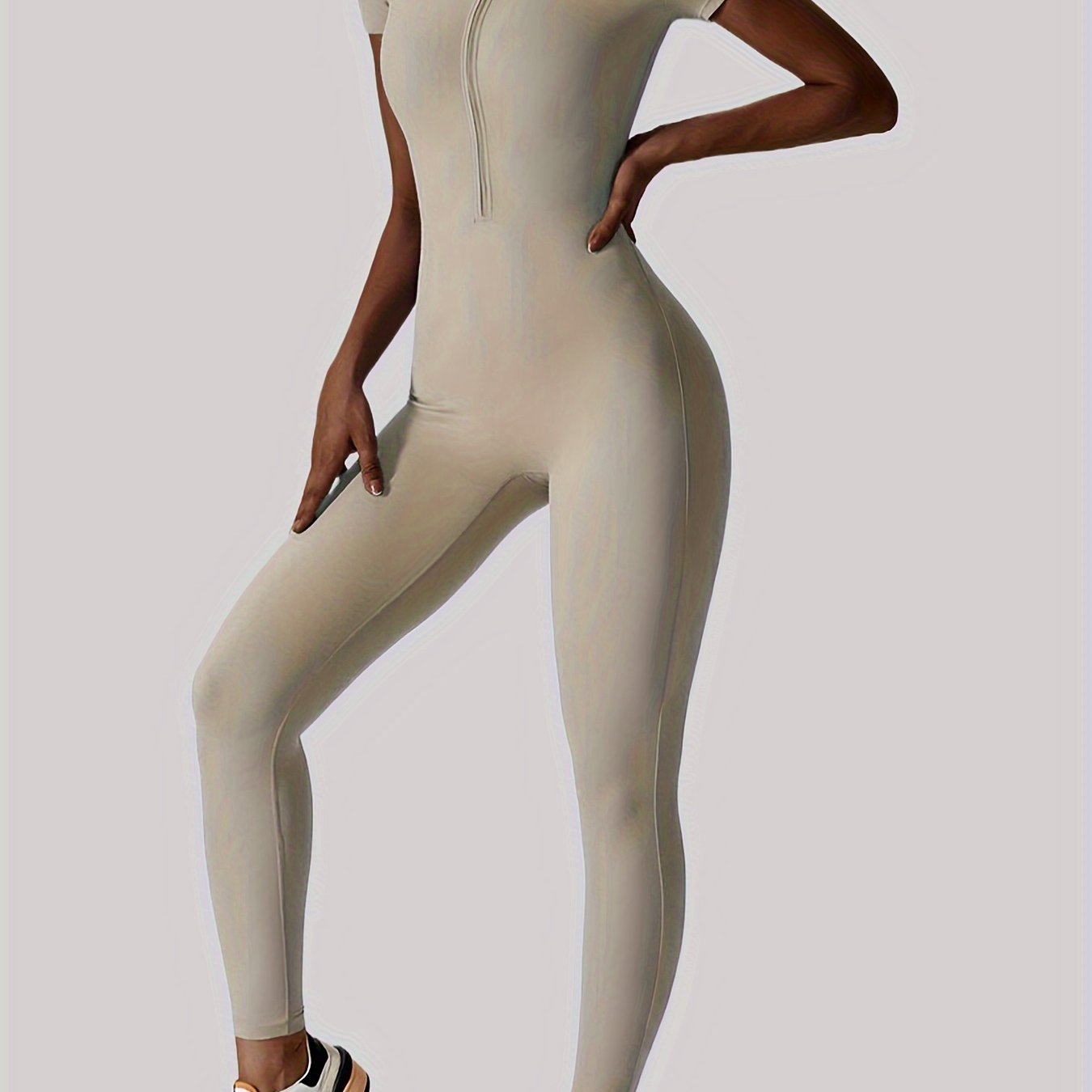 Women's Zip-Front Short Sleeve Jumpsuit Nylon High Stretch for Yoga Fitness and Dance