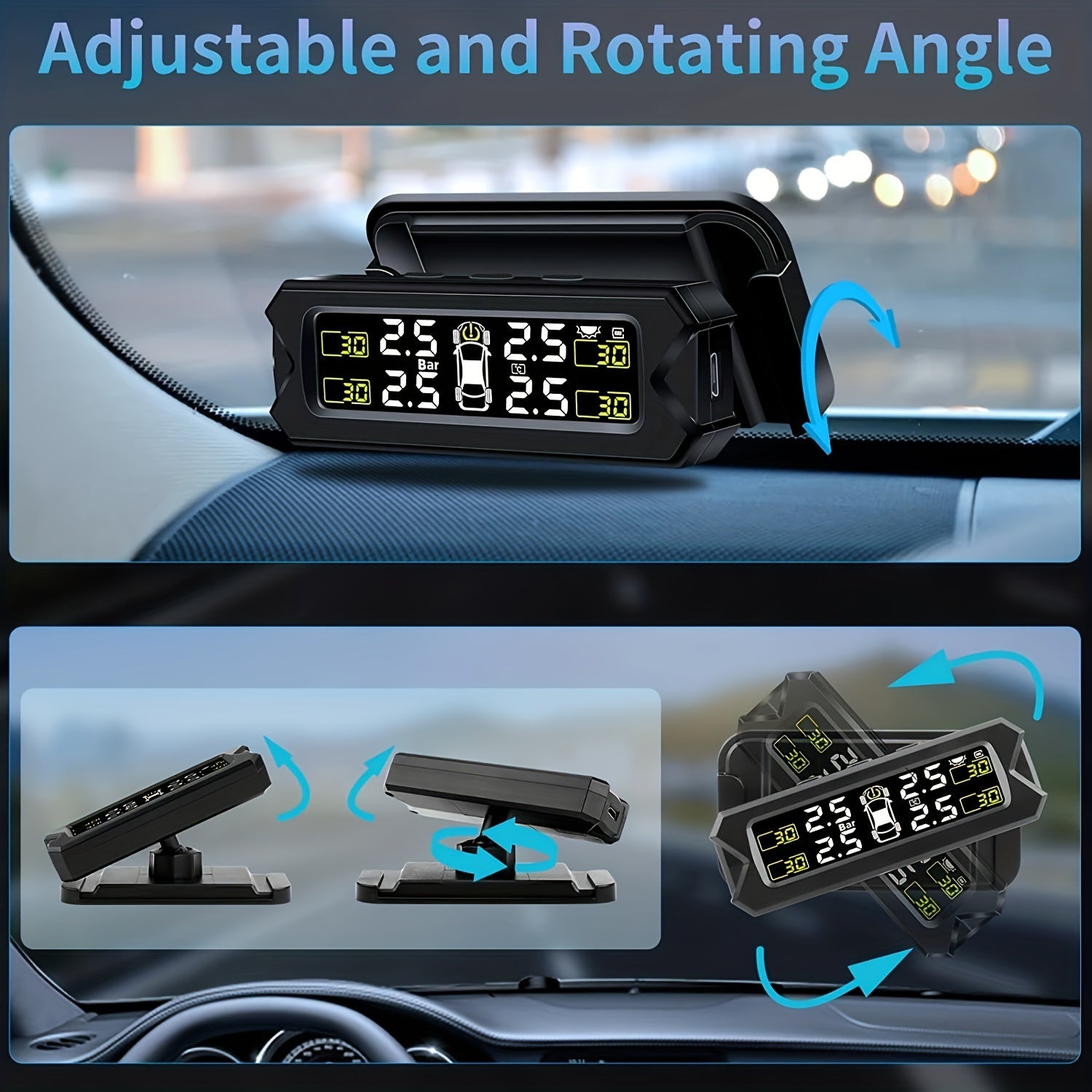 Wireless External Tire Pressure Monitoring System with Solar Bracket for Vehicles