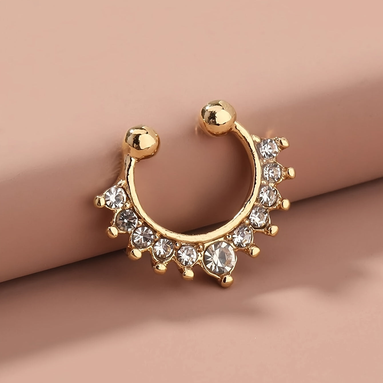 Uniseks rhinestone mis bakir burun qopqog'i, teshiksiz moda tanasi zargarlik buyumlari