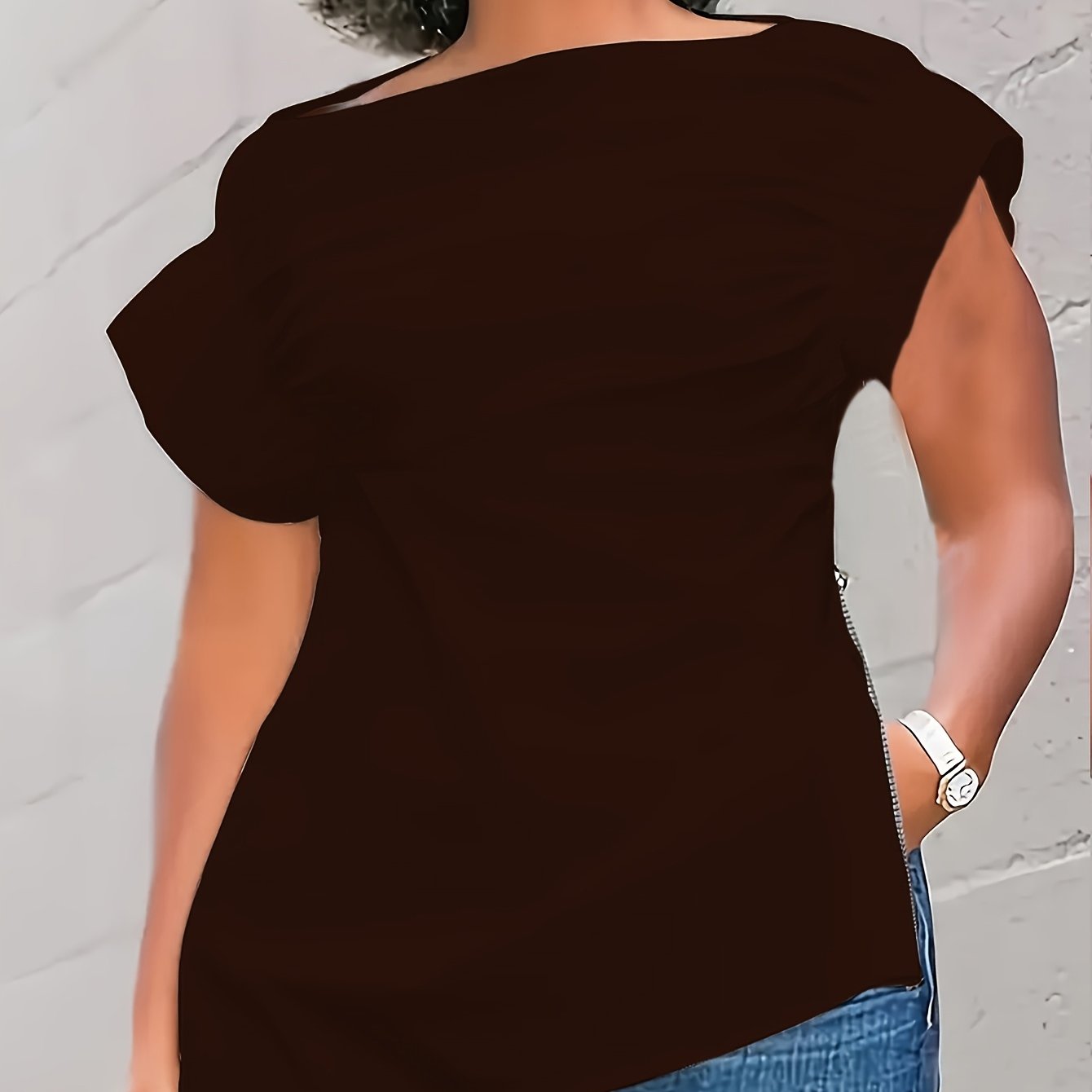 Plus Size Women's Short Sleeve T-Shirt with Zipper Breathable Red