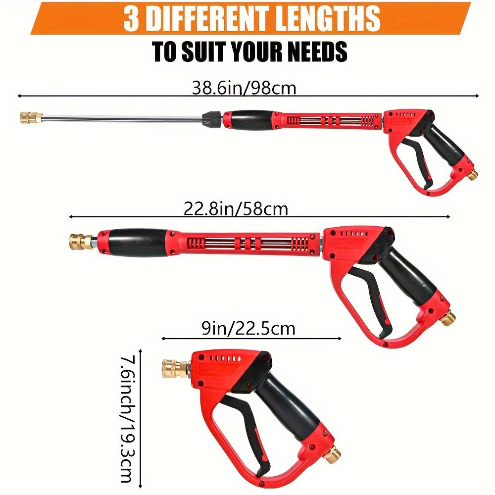 High Pressure Washer Gun with Extension Rod Nozzle Tips 5000 PSI Brass Metal
