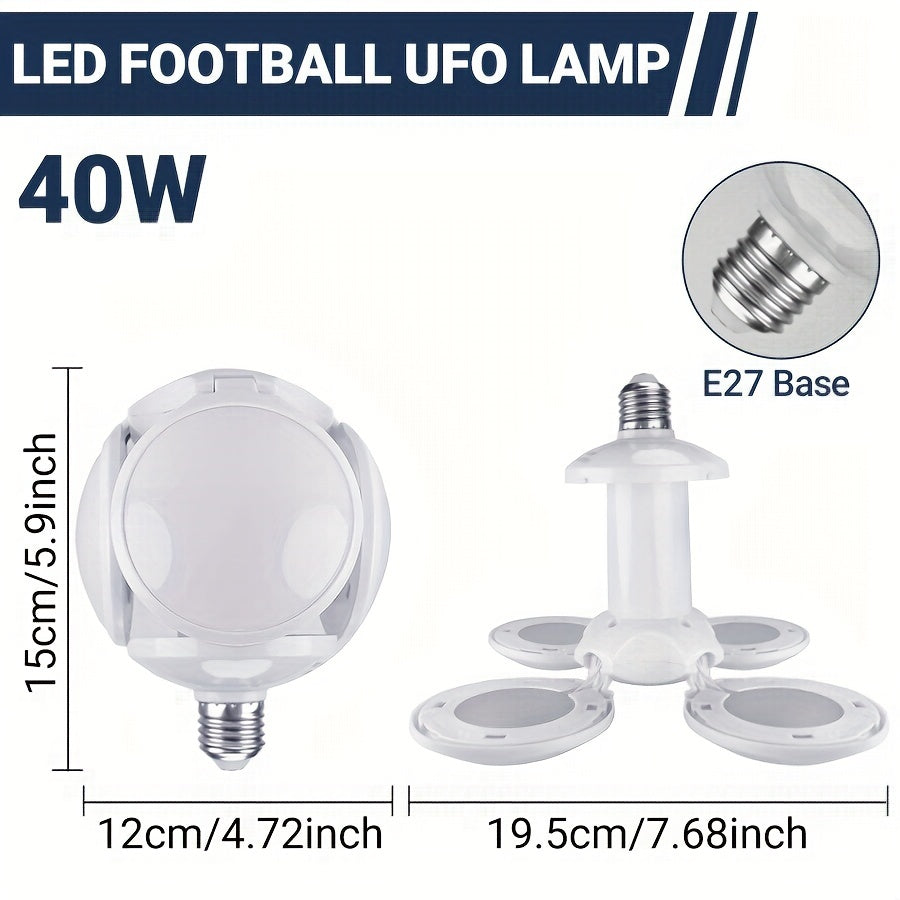 40W LED Garage Light with 5 Panels 6500K Bright White Ceiling Lamp for Workshop Basement Attic