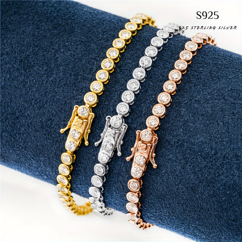 Silver Hip Hop Bezel Tennis Chain Bracelet with Moissanite Stones 2mm